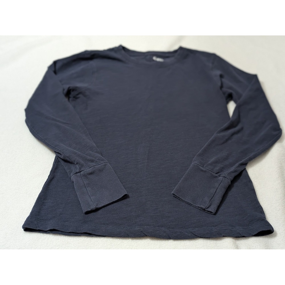 Quince  Slub Organic Cotton Long Sleeve T-Shirt Women Size S Navy Blue